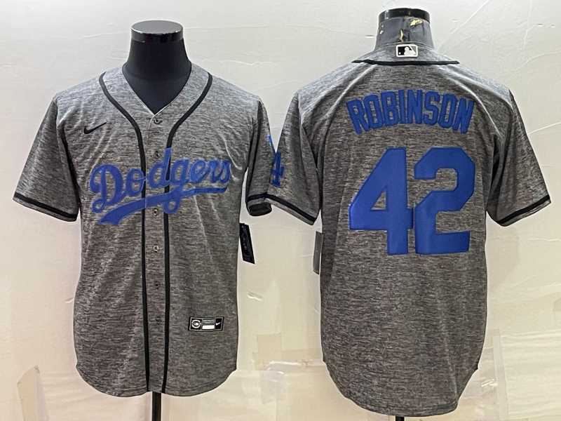 Men%27s Los Angeles Dodgers #42 Jackie Robinson Grey Gridiron Cool Base Stitched Baseball Jersey